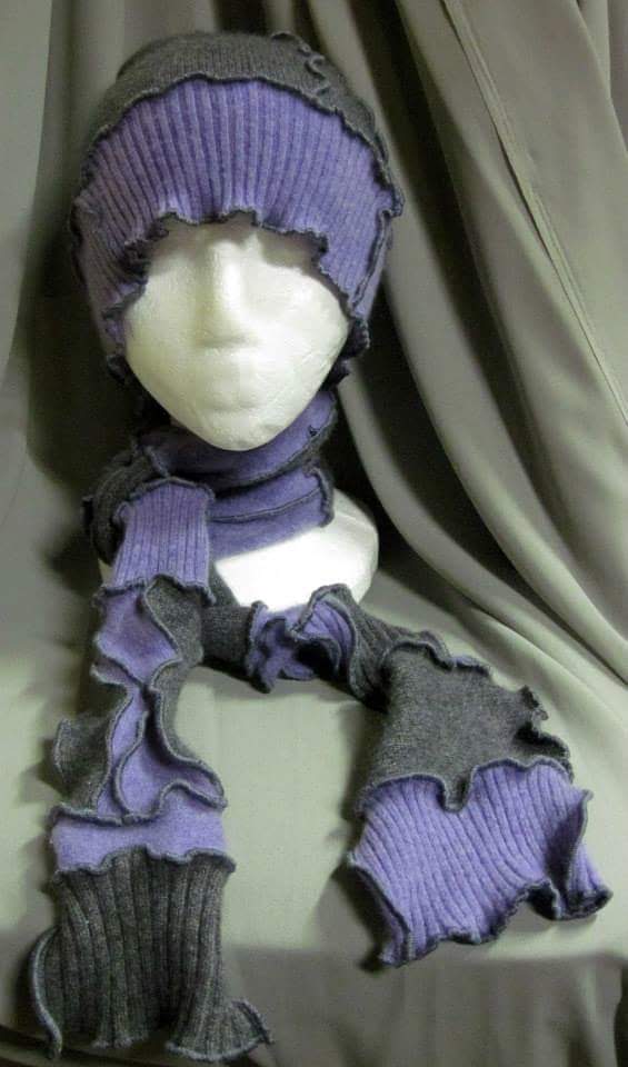 Purple & Grey Cashmere Hat & Scarf Set