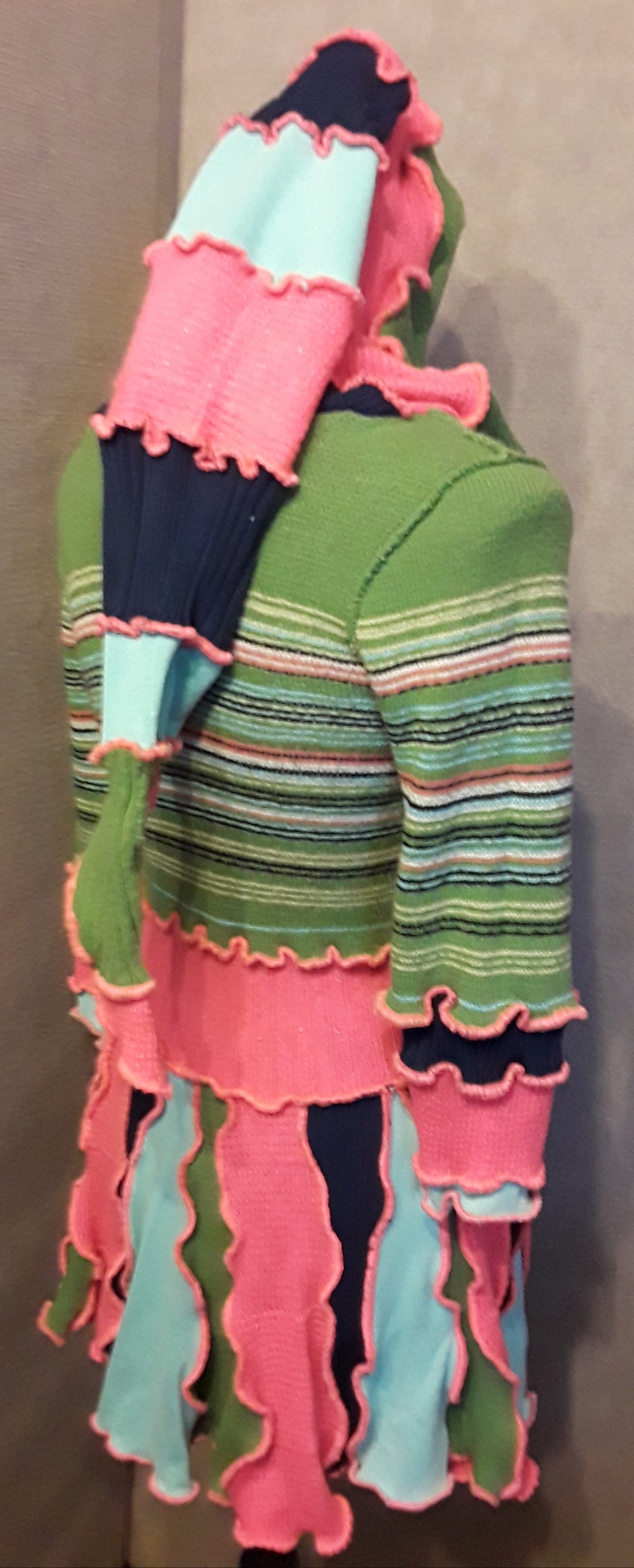 Green Striped Sweater Coat (L child / XS Adult)