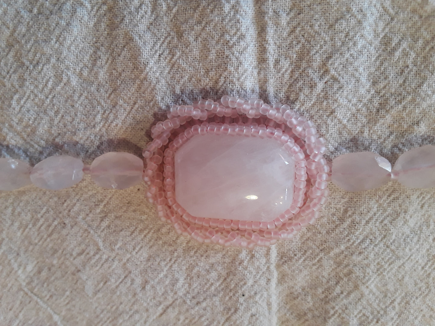 Rose Quartz Beaded Cabochon Bracelet