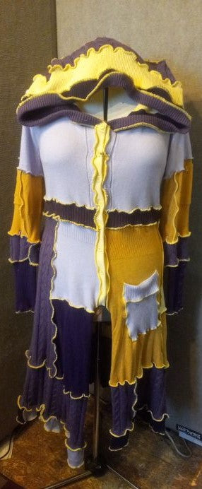 Purple & Yellow hooded Patchwork Duster (M/L)